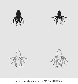 sea ​​animal octopus, underwater sea creature with and long tentacles. Water kraken, cephalopod character with big eyes and antennae in various poses, isolated vector set