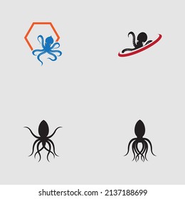 sea ​​animal octopus, underwater sea creature with and long tentacles. Water kraken, cephalopod character with big eyes and antennae in various poses, isolated vector set