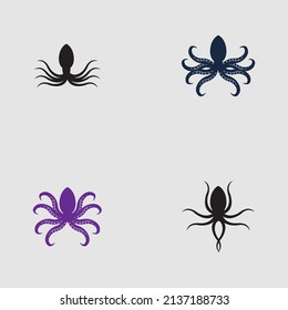 sea ​​animal octopus, underwater sea creature with and long tentacles. Water kraken, cephalopod character with big eyes and antennae in various poses, isolated vector set