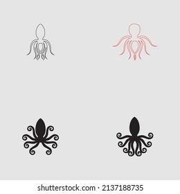 sea ​​animal octopus, underwater sea creature with and long tentacles. Water kraken, cephalopod character with big eyes and antennae in various poses, isolated vector set