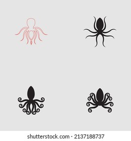 sea ​​animal octopus, underwater sea creature with and long tentacles. Water kraken, cephalopod character with big eyes and antennae in various poses, isolated vector set