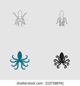 sea ​​animal octopus, underwater sea creature with and long tentacles. Water kraken, cephalopod character with big eyes and antennae in various poses, isolated vector set
