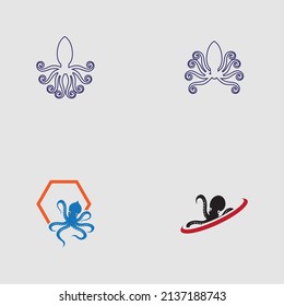 sea ​​animal octopus, underwater sea creature with and long tentacles. Water kraken, cephalopod character with big eyes and antennae in various poses, isolated vector set