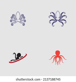 sea ​​animal octopus, underwater sea creature with and long tentacles. Water kraken, cephalopod character with big eyes and antennae in various poses, isolated vector set
