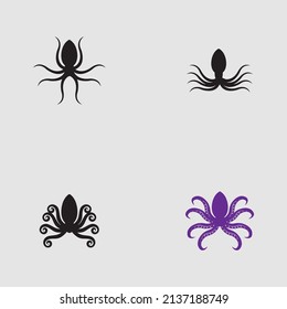 sea ​​animal octopus, underwater sea creature with and long tentacles. Water kraken, cephalopod character with big eyes and antennae in various poses, isolated vector set