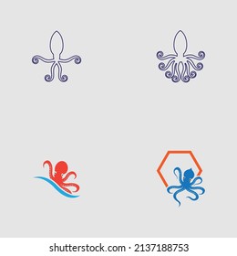 sea ​​animal octopus, underwater sea creature with and long tentacles. Water kraken, cephalopod character with big eyes and antennae in various poses, isolated vector set