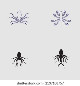 sea ​​animal octopus, underwater sea creature with and long tentacles. Water kraken, cephalopod character with big eyes and antennae in various poses, isolated vector set