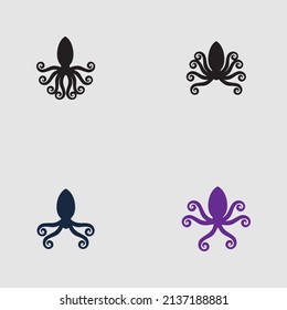 sea ​​animal octopus, underwater sea creature with and long tentacles. Water kraken, cephalopod character with big eyes and antennae in various poses, isolated vector set
