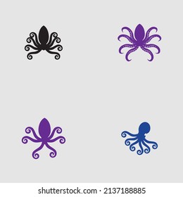 sea ​​animal octopus, underwater sea creature with and long tentacles. Water kraken, cephalopod character with big eyes and antennae in various poses, isolated vector set