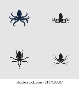 sea ​​animal octopus, underwater sea creature with and long tentacles. Water kraken, cephalopod character with big eyes and antennae in various poses, isolated vector set