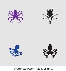 sea ​​animal octopus, underwater sea creature with and long tentacles. Water kraken, cephalopod character with big eyes and antennae in various poses, isolated vector set