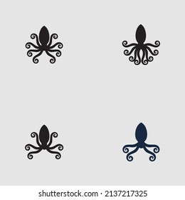 sea ​​animal octopus, underwater sea creature with and long tentacles. Water kraken, cephalopod character with big eyes and antennae in various poses, isolated vector set