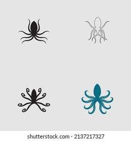 sea ​​animal octopus, underwater sea creature with and long tentacles. Water kraken, cephalopod character with big eyes and antennae in various poses, isolated vector set