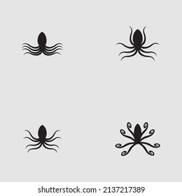 sea ​​animal octopus, underwater sea creature with and long tentacles. Water kraken, cephalopod character with big eyes and antennae in various poses, isolated vector set