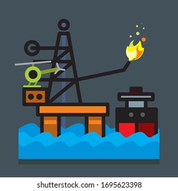 Sea Oil Platform, flat style vector illustration