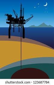 Sea Oil Rig Drilling Platform, vector illustration