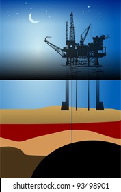 Sea Oil Rig Drilling Platform, vector illustration