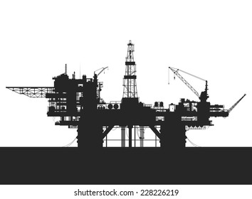 Sea oil rig. Oil platform in the sea. Detailed vector illustration.