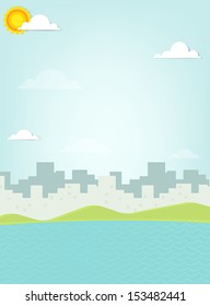 sea on background silhouette of the city