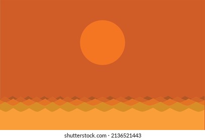 sea ​​and orange sky, vector cartoon illustration, for background