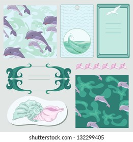 Sea ornament with dolphins and shell