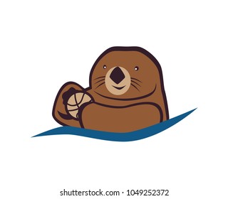 Sea otter with a ball. Vector illustration