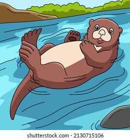 Sea Otter Cartoon Colored Illustration