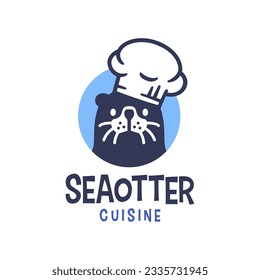 Otter Sea Chef Caricatura Mascota Cocina Panadería Restaurante Logo Icono Vector Ilustración