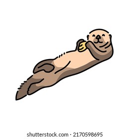 Sea otter color line illustration. Marine mammals.