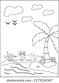 Sea otter coloring page for Kids premium vector