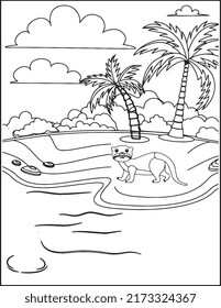 Sea otter coloring page for Kids premium vector