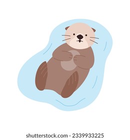 sea otter floating on the water flat vector illustration.