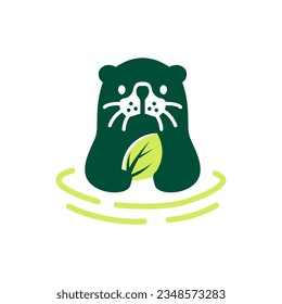 Ilustración del icono del vector de mascota con el logotipo de la naturaleza verde de la hoja de oruga marina