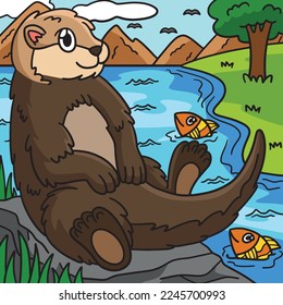 Sea Otter Marine Animal Colored Cartoon 