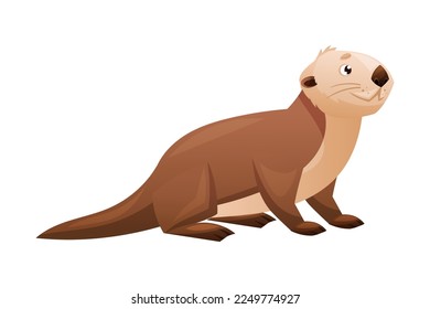 Sea Otter as Marine Mammal and Aquatic Creature with Brown Coat and Long Tail Vector Illustration