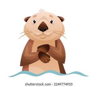 Sea Otter as Marine Mammal and Aquatic Creature with Brown Coat and Long Tail in Water Vector Illustration