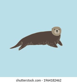 Sea otter on blue background. Vector illustration of adorable little marine mammal