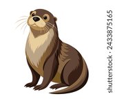 Sea Otter side view illustration on White Background