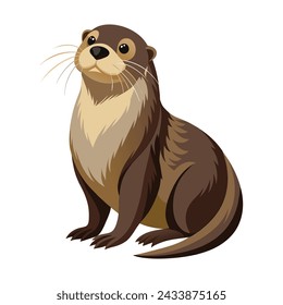 Sea Otter side view illustration on White Background