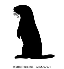 sea otter silhouette black white vector illustration