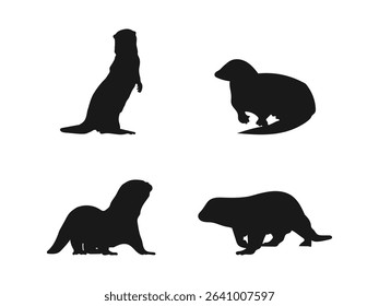 sea otter silhouette. Silhouettes of Otter, Diverse Poses. vector illustrator sea otter silhouette with white background.