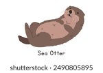 Sea otter vector illustration, cartoon clipart, animal in flat style. Sea animals, underwater creatures, ocean animals, marine life concept. Sea otter vector design isolated on white