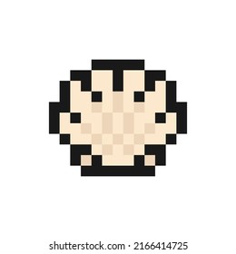 Sea Oyster Shell Icon In Pixel Art Design Isolated On White Background, Vector Sign Symbol