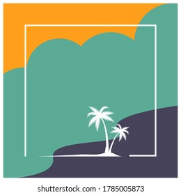 sea palm cloud on square shape tropical summer beach vector background web podcast theme illustrations
