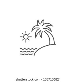 Sea and Palm Icon. Sea and Palm Related Vector Line Icon. Isolated on White Background. Editable Stroke.