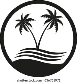 Sea with palm trees on a white background