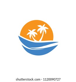 sea, palms ans sunset logo icon