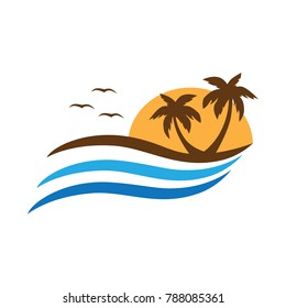 sea, palms ans sunset, logo icon