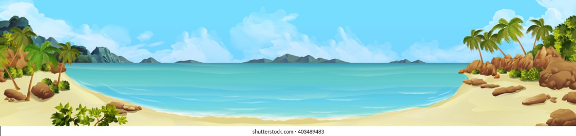 Sea panorama. Bay, tropical beach. Vector background - Shutterstock ID 403489483