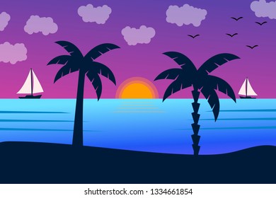 Sea panorama. Tropical beach. Summer landscape. Traval vacation and holidays concept. Vector background